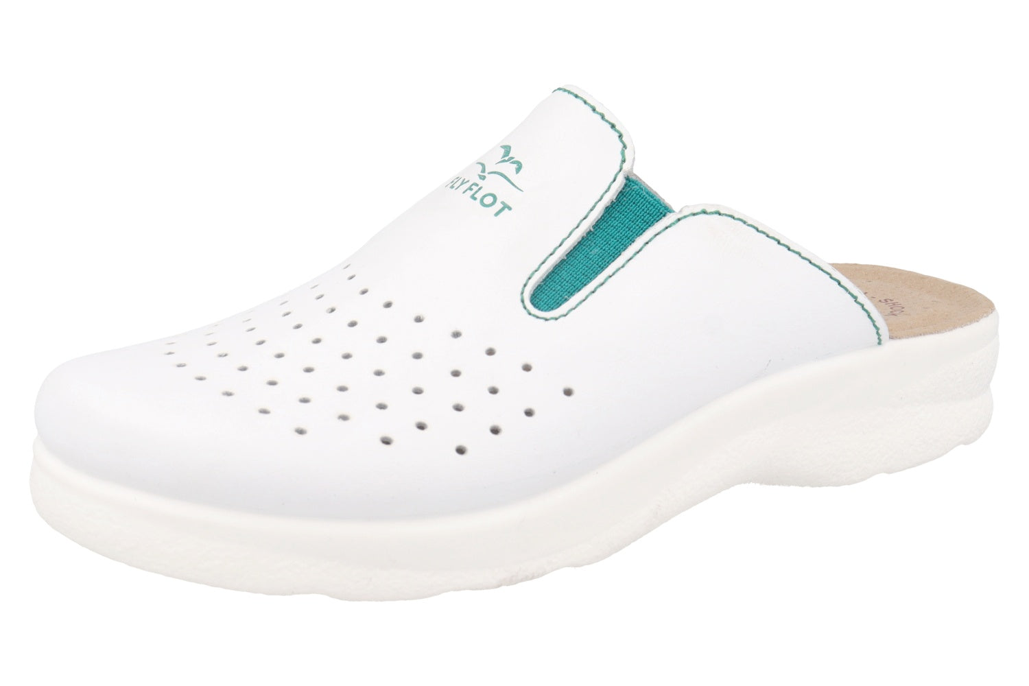 fly-flot-damen-pantolette-aus-gelochtem-leder-mit-elastik-und-3-5-cm-sohle image 1