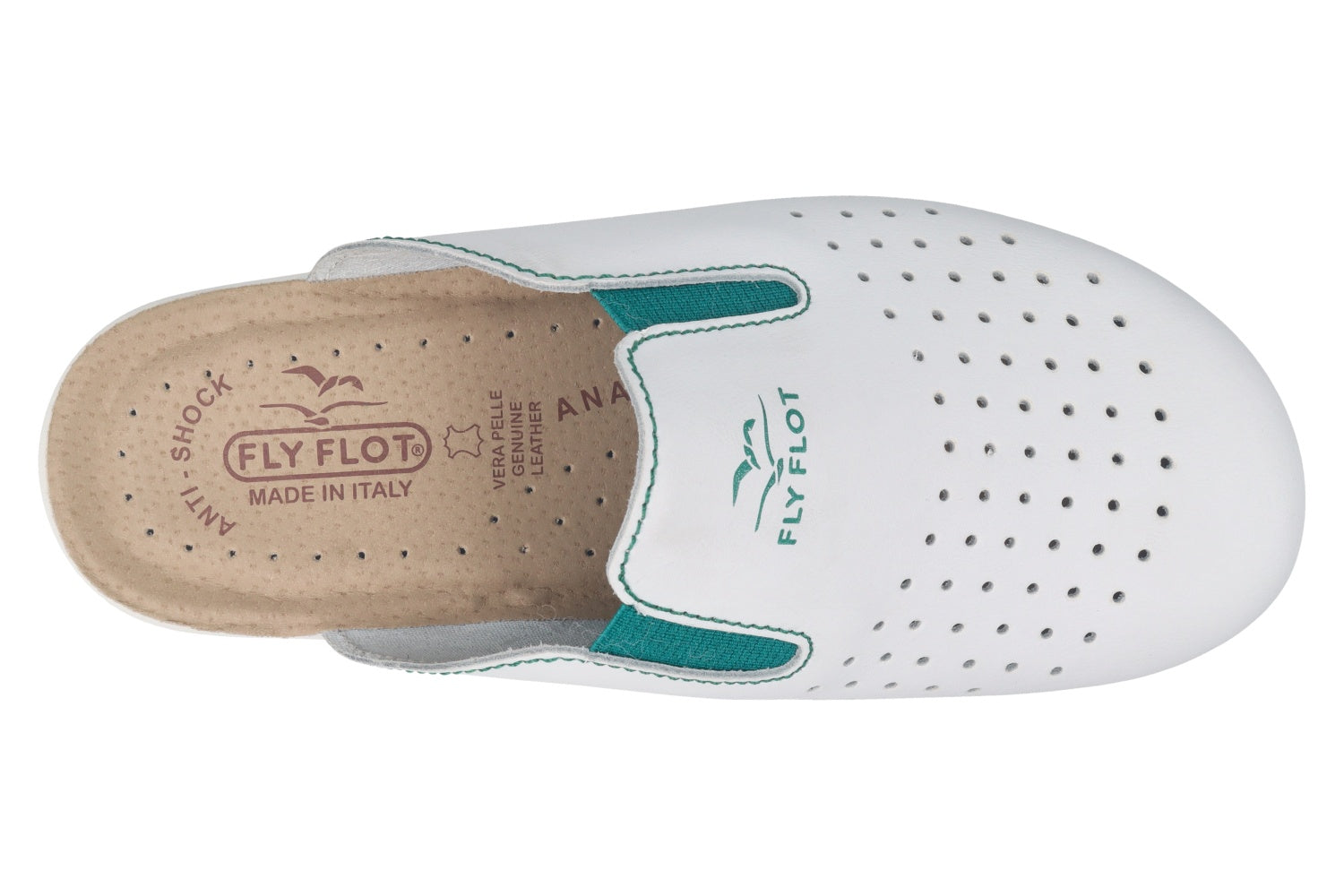 fly-flot-damen-pantolette-aus-gelochtem-leder-mit-elastik-und-3-5-cm-sohle image 2
